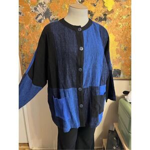 Vintage Sangam Women’s Medium Blue Black Cardigan Buttoned Sweater India